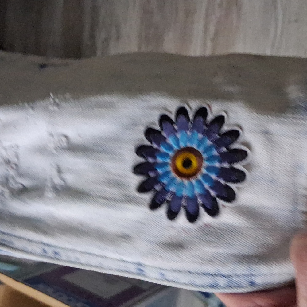 Handmade Altered Sz 0 Distressed EMBLESHED Art Redone Upcycled Denim - Picture 7 of 8
